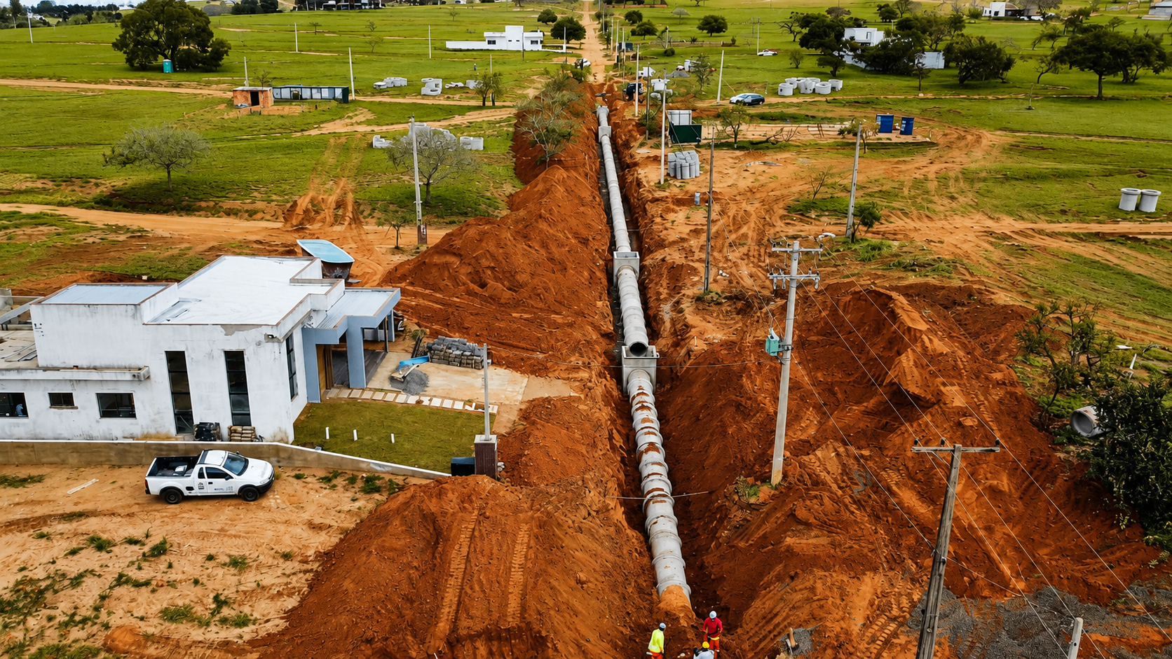 Execução de drenagem em área de expansão.