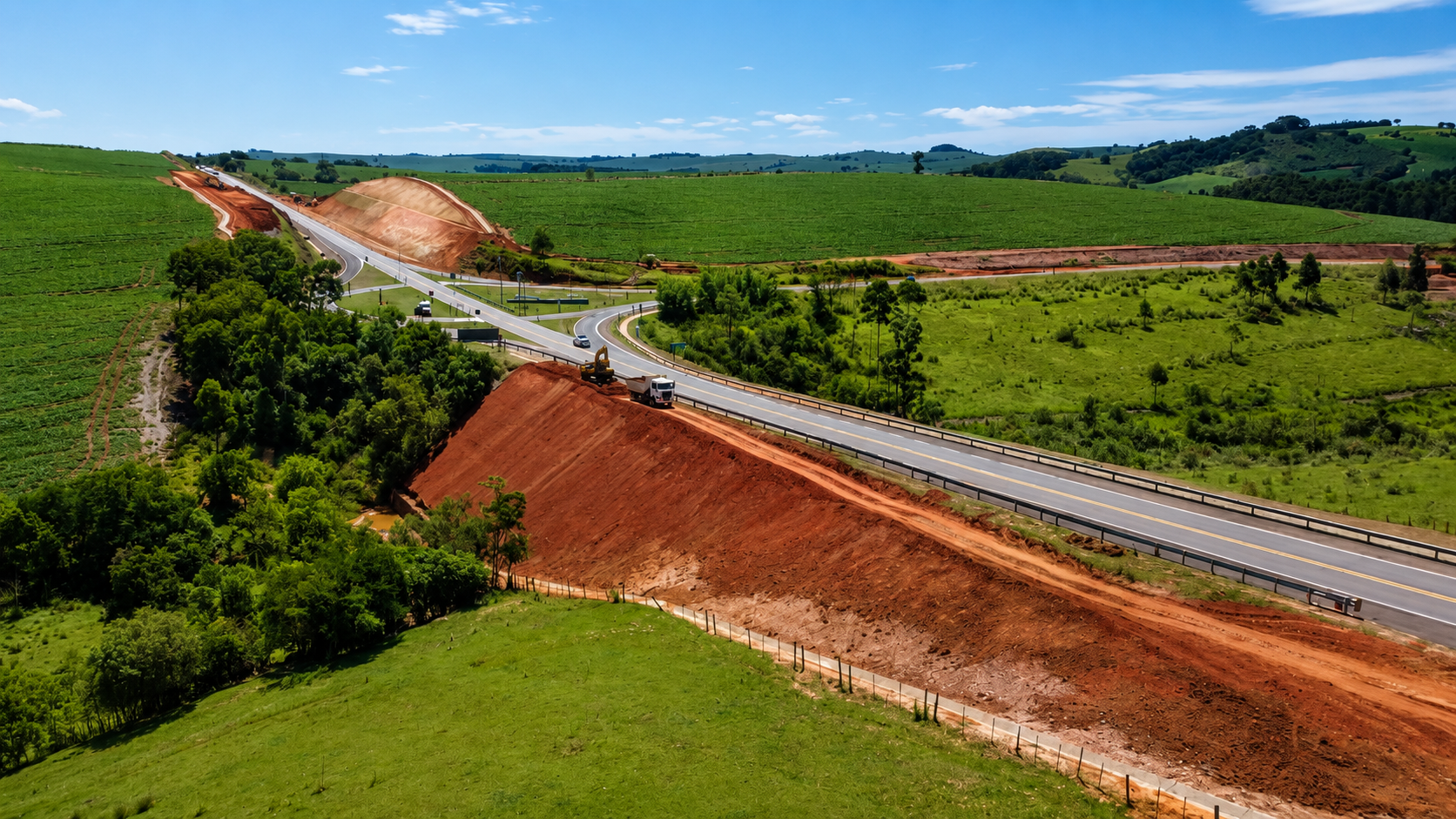 Terraplanagem e movimentação de solo.